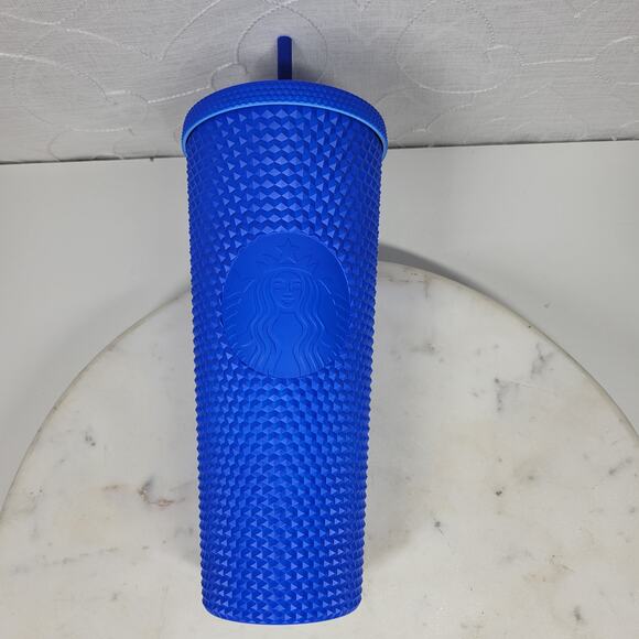 Starbucks China 2022 Klein Matte Blue Venti Studded Tumbler 9" Straw Bow Twist - Picture 4 of 16